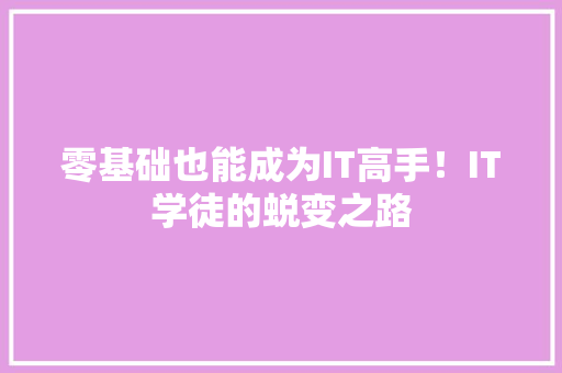 零基础也能成为IT高手！IT学徒的蜕变之路