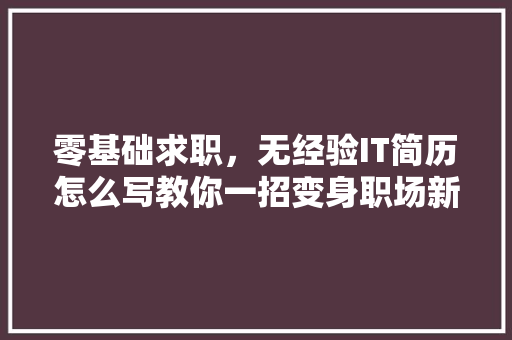 零基础求职，无经验IT简历怎么写教你一招变身职场新秀！