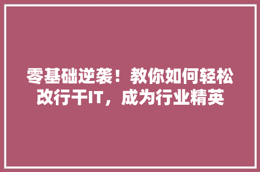 零基础逆袭！教你如何轻松改行干IT，成为行业精英