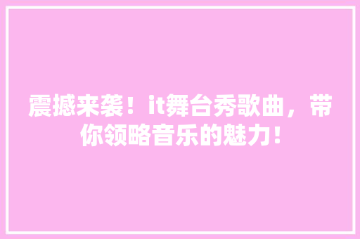 震撼来袭！it舞台秀歌曲，带你领略音乐的魅力！