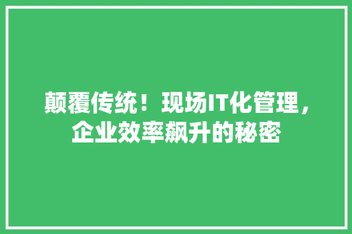 颠覆传统！现场IT化管理，企业效率飙升的秘密 必应SEO