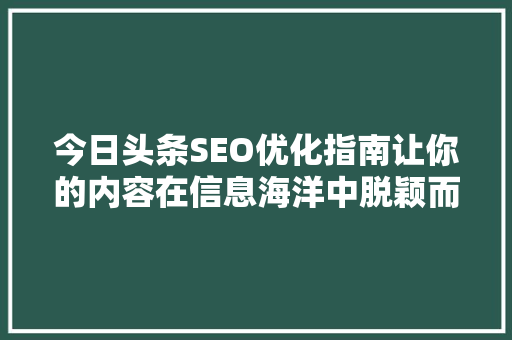 今日头条SEO优化指南让你的内容在信息海洋中脱颖而出