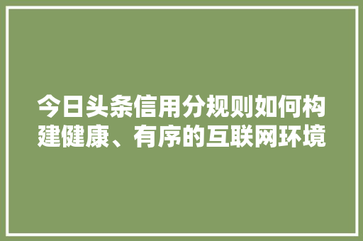 今日头条信用分规则如何构建健康、有序的互联网环境