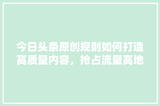 今日头条原创规则如何打造高质量内容，抢占流量高地 SEO关键词