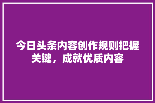 今日头条内容创作规则把握关键，成就优质内容