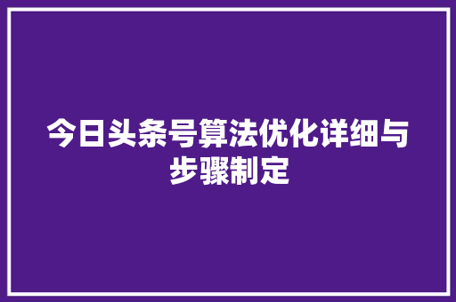 今日头条号算法优化详细与步骤制定