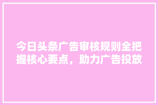 今日头条广告审核规则全把握核心要点，助力广告投放 搜狗SEO