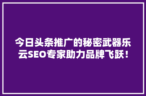 今日头条推广的秘密武器乐云SEO专家助力品牌飞跃！ 搜狗SEO