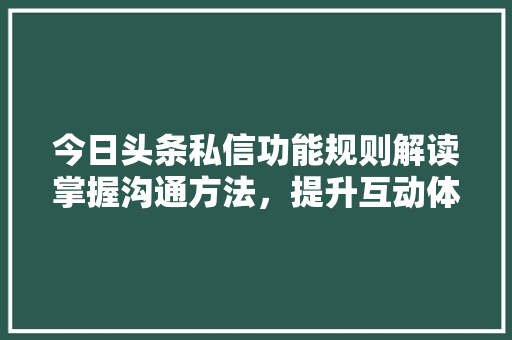 今日头条私信功能规则解读掌握沟通方法，提升互动体验 必应SEO