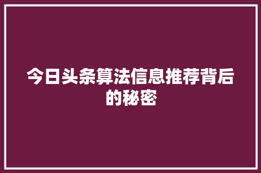 今日头条算法信息推荐背后的秘密