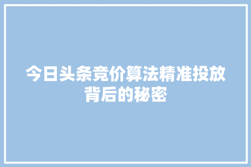 今日头条竞价算法精准投放背后的秘密 必应SEO