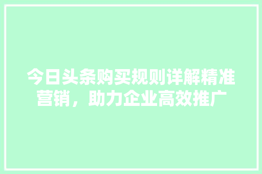 今日头条购买规则详解精准营销，助力企业高效推广 必应SEO