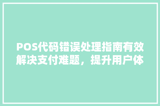 POS代码错误处理指南有效解决支付难题，提升用户体验 搜狗SEO