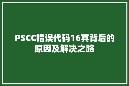 PSCC错误代码16其背后的原因及解决之路