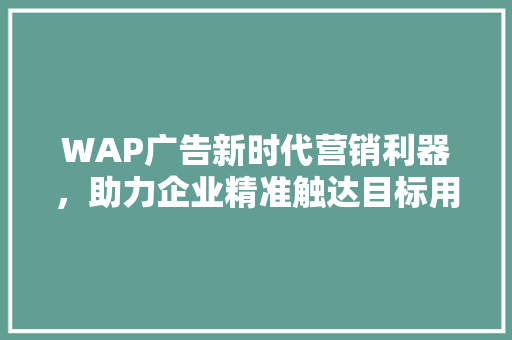 WAP广告新时代营销利器，助力企业精准触达目标用户 百度SEO