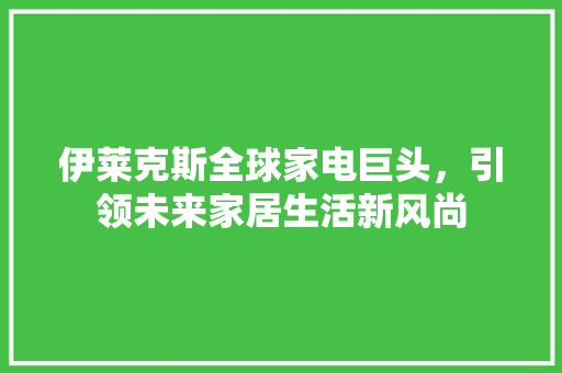 伊莱克斯全球家电巨头，引领未来家居生活新风尚