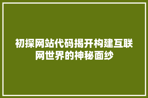 初探网站代码揭开构建互联网世界的神秘面纱