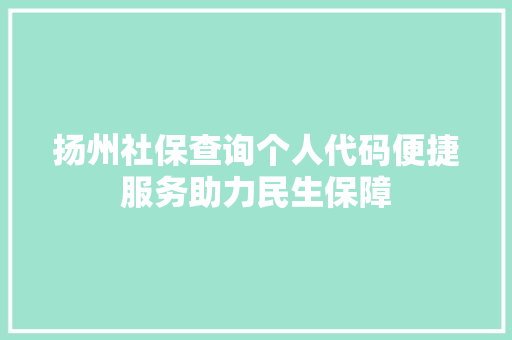 扬州社保查询个人代码便捷服务助力民生保障