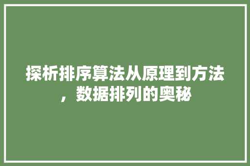 探析排序算法从原理到方法，数据排列的奥秘
