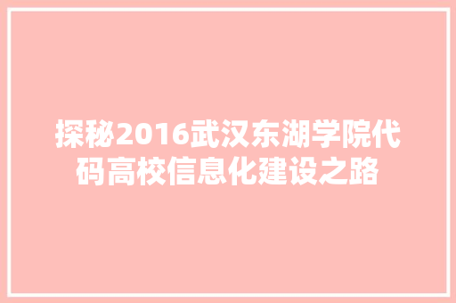 探秘2016武汉东湖学院代码高校信息化建设之路 百度SEO