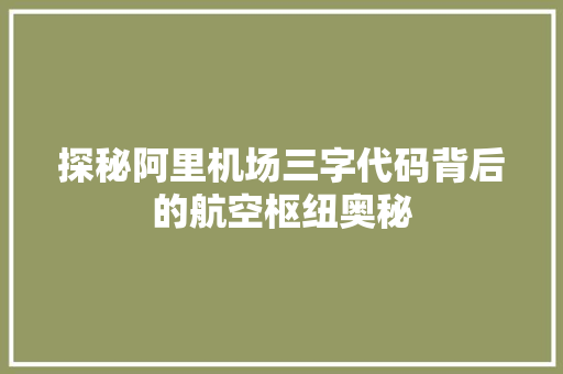 探秘阿里机场三字代码背后的航空枢纽奥秘