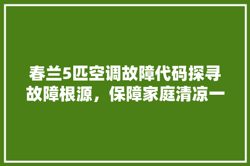 春兰5匹空调故障代码探寻故障根源，保障家庭清凉一夏 搜狗SEO
