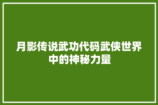 月影传说武功代码武侠世界中的神秘力量