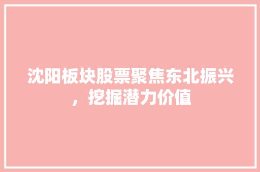 沈阳板块股票聚焦东北振兴，挖掘潜力价值