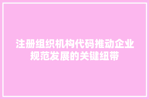 注册组织机构代码推动企业规范发展的关键纽带