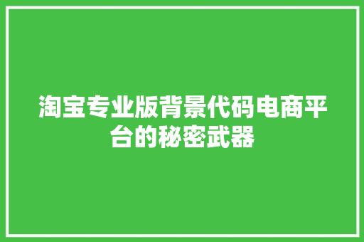 淘宝专业版背景代码电商平台的秘密武器 神马SEO