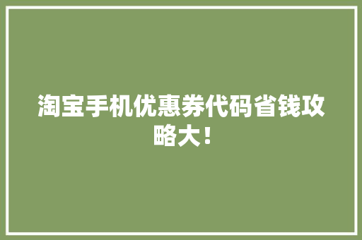 淘宝手机优惠券代码省钱攻略大！ 网站建设公司