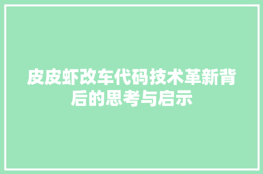 皮皮虾改车代码技术革新背后的思考与启示 百度SEO