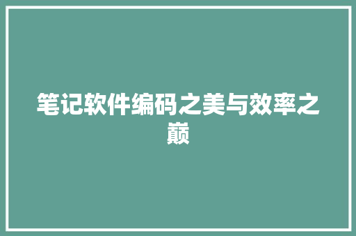 笔记软件编码之美与效率之巅