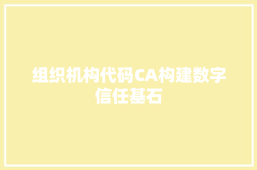 组织机构代码CA构建数字信任基石