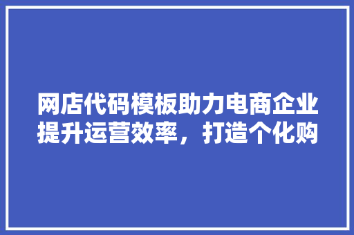 网店代码模板助力电商企业提升运营效率，打造个化购物体验 网站建设公司