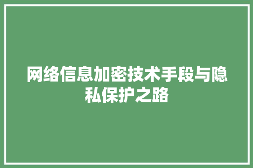网络信息加密技术手段与隐私保护之路