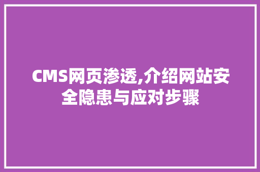 CMS网页渗透,介绍网站安全隐患与应对步骤 必应SEO