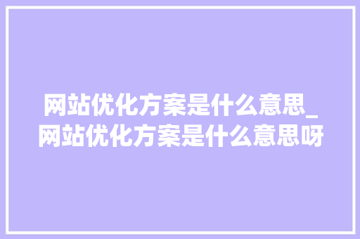 网站优化方案是什么意思_网站优化方案是什么意思呀。