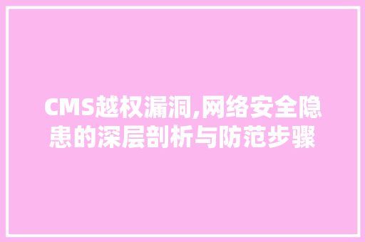 CMS越权漏洞,网络安全隐患的深层剖析与防范步骤 必应SEO