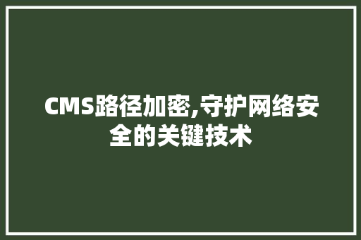 CMS路径加密,守护网络安全的关键技术