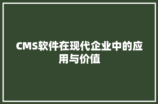 CMS软件在现代企业中的应用与价值