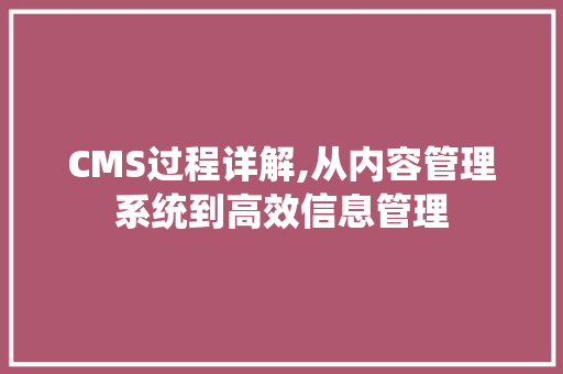 CMS过程详解,从内容管理系统到高效信息管理 搜狗SEO