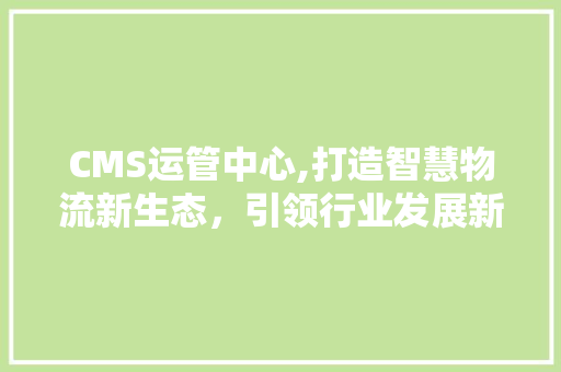 CMS运管中心,打造智慧物流新生态，引领行业发展新风向 神马SEO