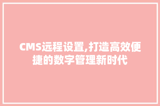 CMS远程设置,打造高效便捷的数字管理新时代 百度SEO