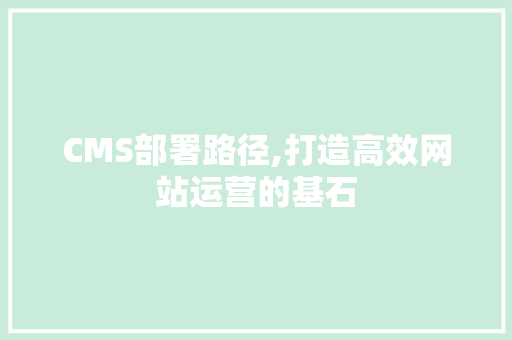 CMS部署路径,打造高效网站运营的基石 百度SEO