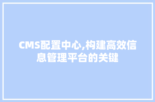CMS配置中心,构建高效信息管理平台的关键 必应SEO