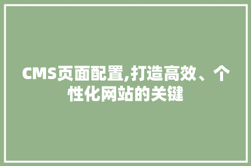 CMS页面配置,打造高效、个性化网站的关键 网站建设公司