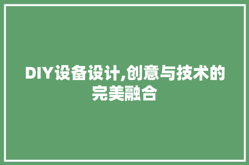 DIY设备设计,创意与技术的完美融合