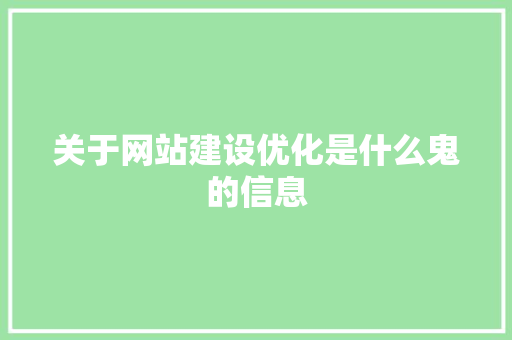关于网站建设优化是什么鬼的信息 关于网站建设优化是什么鬼的信息 神马SEO