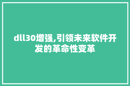 dll30增强,引领未来软件开发的革命性变革